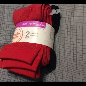 New 2 pair fleece footless girls L 12-14 tights